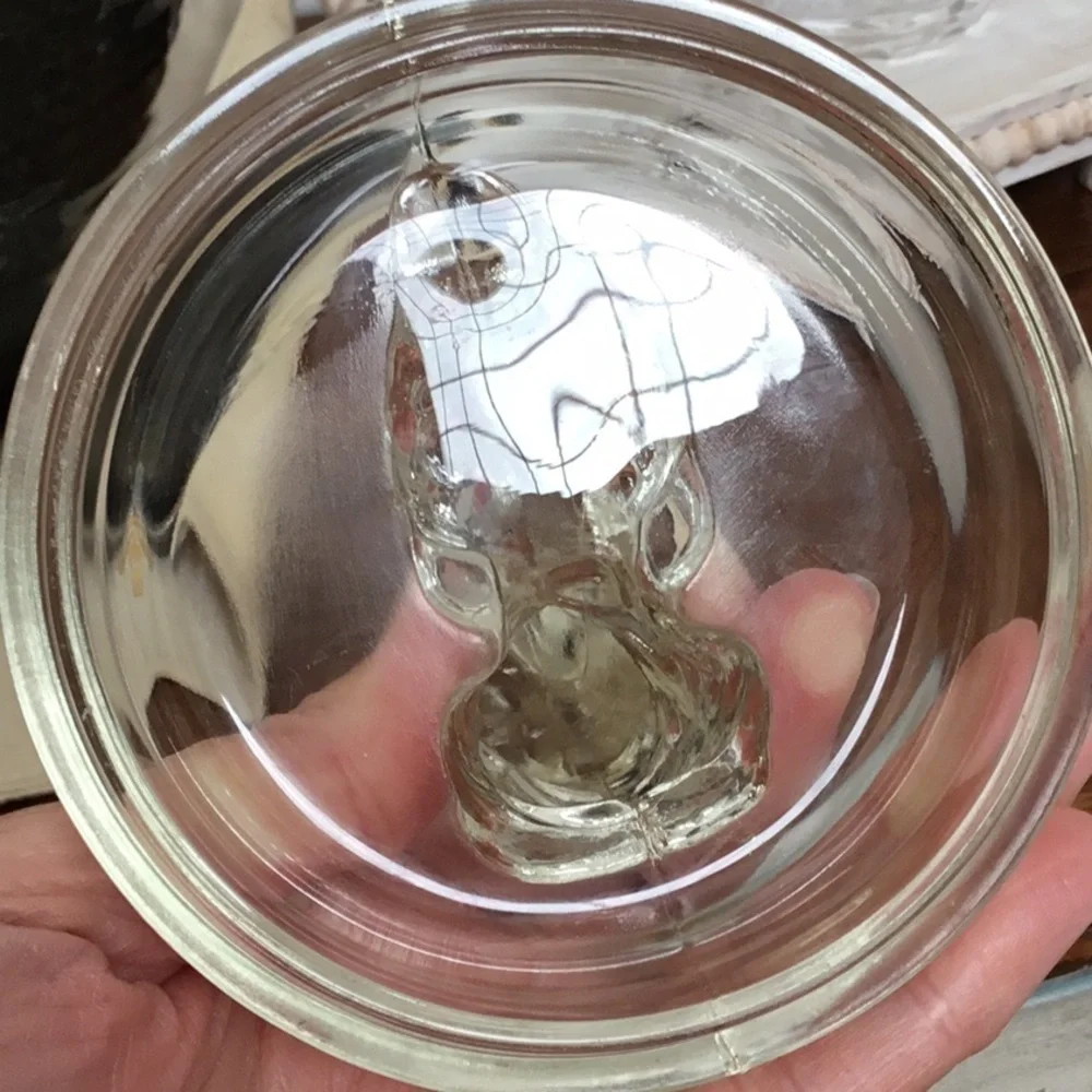 VINTAGE clear glass Scottie dog powder dish, trinket dish with lid